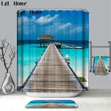  LzL Home 3D Waterfall Scenery Waterproof Shower Curtain Bathroom Products Creative Polyester Bath Curtain Cortina De Bano Hooks