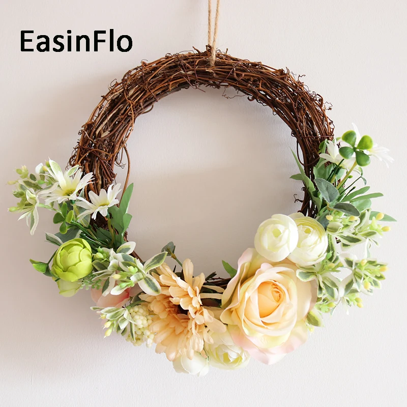 

DIY Round Straw Rattan Circle Ring Christmas Door Flower Wreath Home Ornament Floral Wedding Decoration
