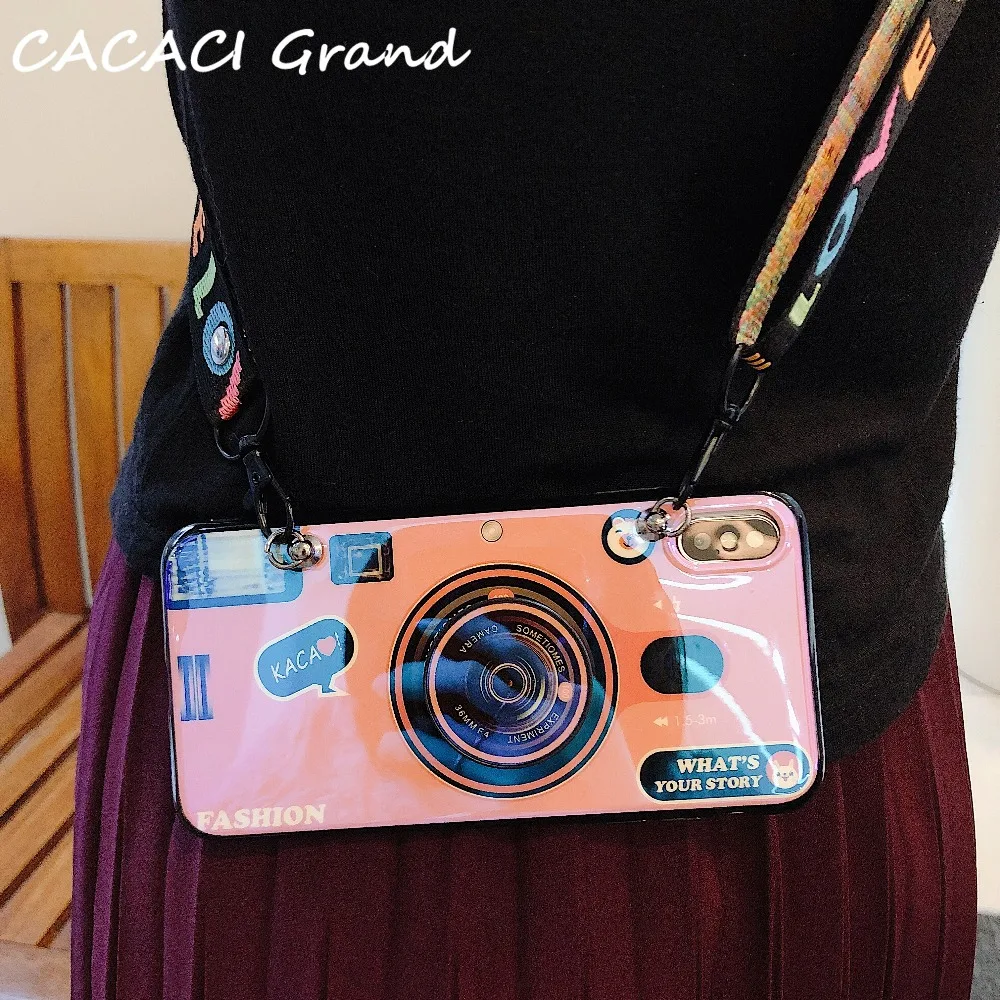 3D Camera case for huawei P30 Pro P20 Lite P9 P10 lite Plus P Smart Nova 4 3i 3 retro soft tpu cover coque Lanyard stand holder