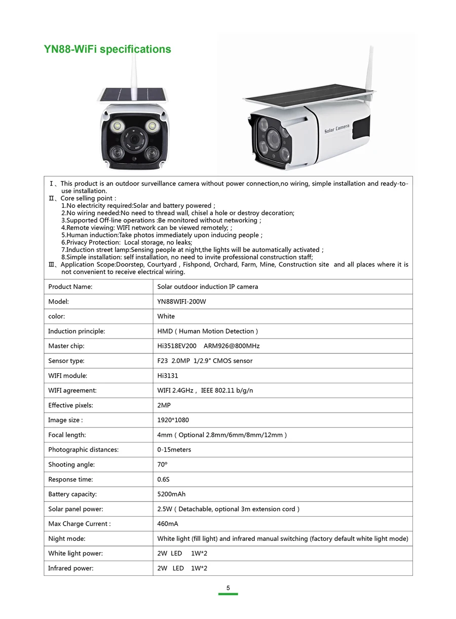  3.6 mm Solar IP WIFI Camera 1080P HD Wifi Wireless Camera Home Security Surveillance Waterproof Out