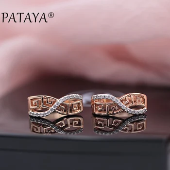 

PATAYA Women 585 Rose Gold Numeral 8 Fine Earrings Lady Exquisite Jewelry White Natural Cubic Zirconia Earrings