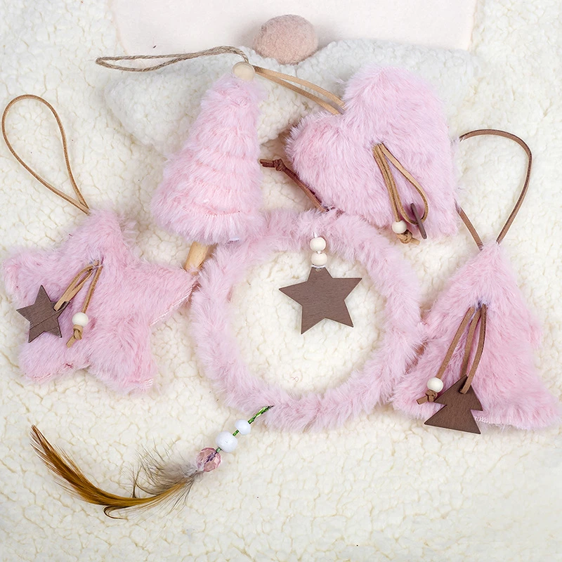 5 шт/лот Noel дерево декор плюшевые Висячие Подвески Колокольчик в форме сердца звезды рождественские украшения для дома год Navidad подарок для детей - Цвет: baby pink