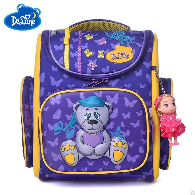 

New Design Orthopedic Backpack Delune Girls School Bag Factory Price Princess Cartoon 3D Bear Waterproof Backpacks for Children