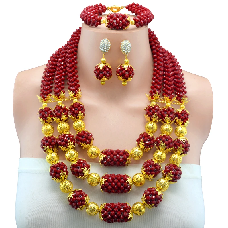 Bridal Jewelry Sets Dark Red Nigerian Wedding African Beads Jewelry Set Crystal Women New Necklace Set Free Shipping Bridal Jewelry Sets Dark Red Nigerian Wedding African Beads Jewelry Set Crystal Women New Necklace Set Free Shipping