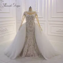 Аманда дизайн vestido de noiva с длинными рукавами Русалка Кружева свадебное платье со съемной юбкой