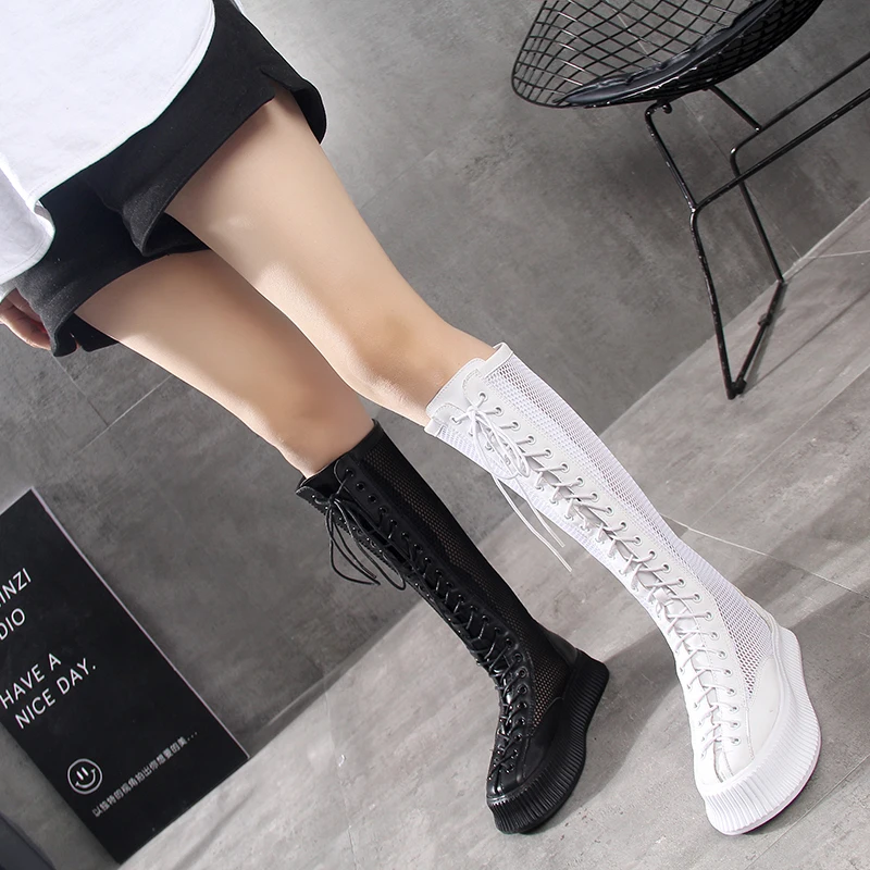 

European and American fashion British high high hollow Martin shoes wild trend thick bottom with breathable long boots.