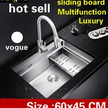Бытовая мини Роскошная кухонная ручная раковина одинарная мойка скользящая доска 304 нержавеющая сталь Горячая 600x450 мм