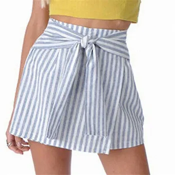

Women's Striped Mini Skirt Pleated Flared A Line Elastic Stretch Waist Short Skirts Ladies' New Sexy Bowknot Fashion Wear Hot