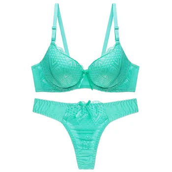 

Women lace Thin large cups push up bra set BC plus size bra brief sets hollow out underwear and Thong panties bralette set