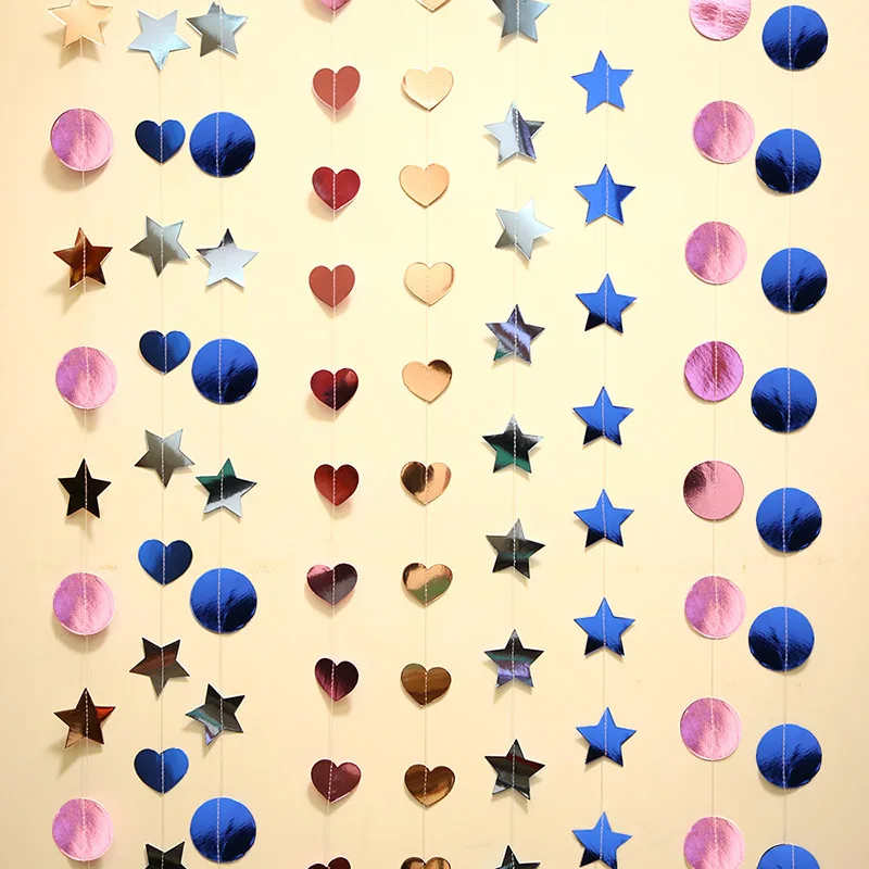 4m Colorful Paper Garland Star String Banners Heart Wall Hanging Paper Round Bunting DIY Party Banner Baby Shower Wedding Decor