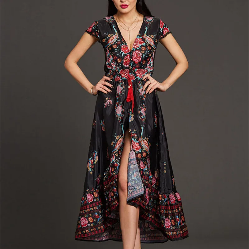 

2018 Women Summer Vestidos Casual Print Vintage Fashion Elegant Party Maxi Dresses Plus Size