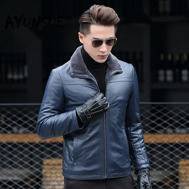 AYUNSUE/зимняя теплая куртка из натуральной кожи, мужская повседневная куртка из овечьей шерсти с натуральным мехом, Кожаная Куртка Jaqueta De Couro