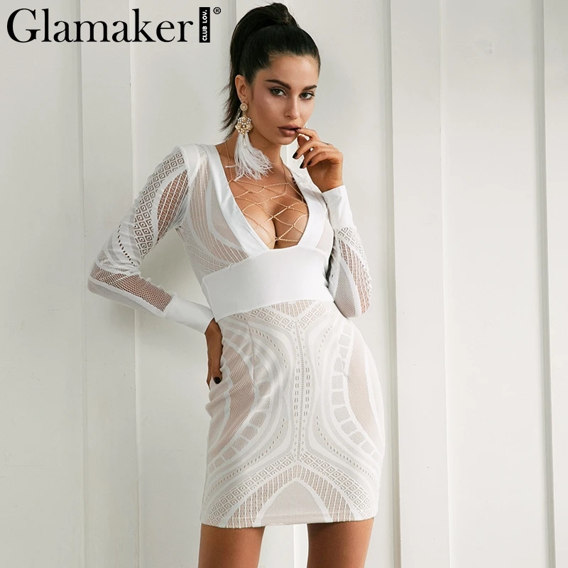 Glamaker сексуальное платье с глубоким v образным вырезом на шнуровке женское