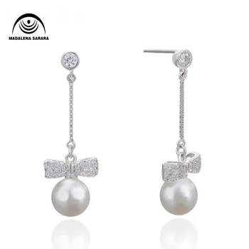 

MADALENA SARARA AAA 8mm Freshwater Pearl S925 Sterling Silver Bow Simple Pop Earrings Customizable