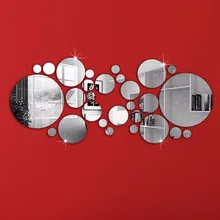 30ps/Set Fashion Creative Acrylic Mirror Round Wall Sticker Art Home Decoration For Living Room Bed