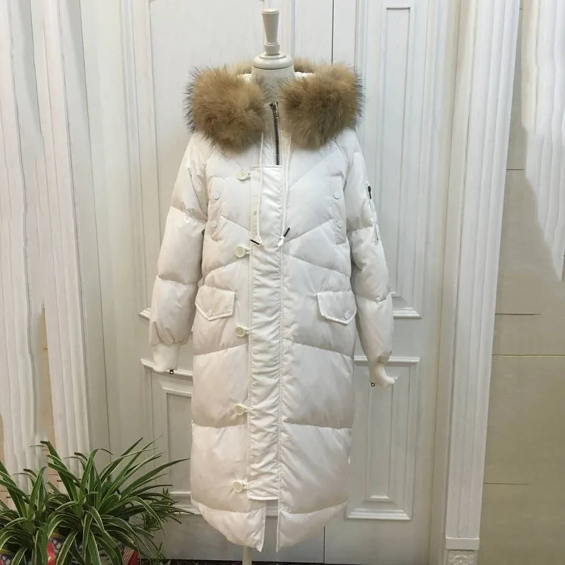 Зимнее женское пуховое пальто, новая мода, средней длины, сплошной цвет, меховой воротник, высокое качество, с капюшоном, утолщенная теплая Женская куртка Ll756