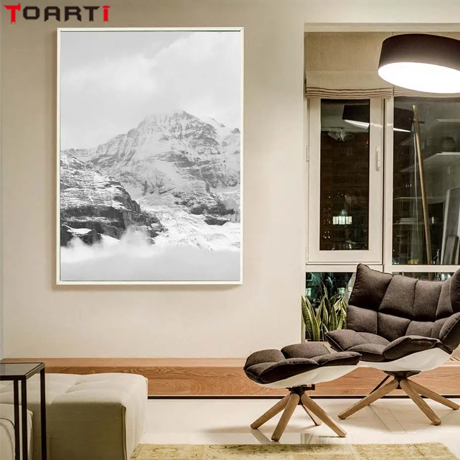 Black And White Nature Posters Prints Forest Mountain Canvas Painting Beautiful Scenery Nordic Wall Art Decor For Living Room  (1)