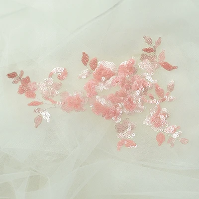 12*21 см Кружевная аппликация с блестками украшенная вышитым цветком кружевная отделка для DIY свадебного платья костюмы 2 шт - Цвет: meat pink