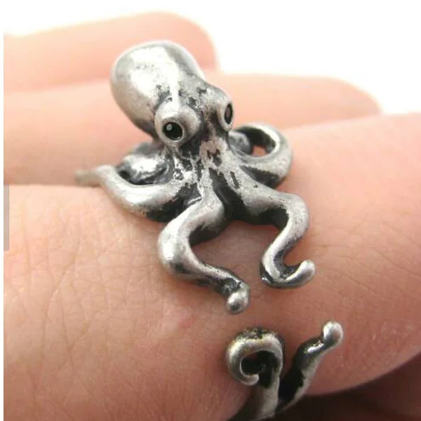 

Octopus Ring Adjustable Animal Ring Jewelry Finger Jewellery Silver Gold Underwater Sea Life Steampunk Big Rings for Women