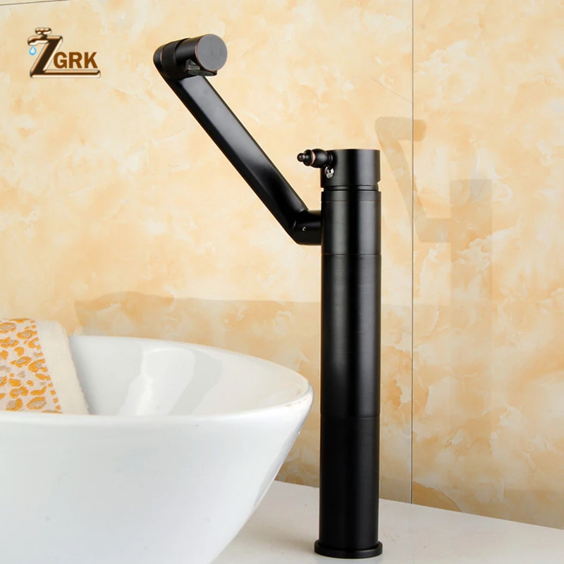 

ZGRK Newly Faucet 360 Degree Rotating Black Taps Cold and Hot Water Solid Brass Swivel Sink Basin Faucet