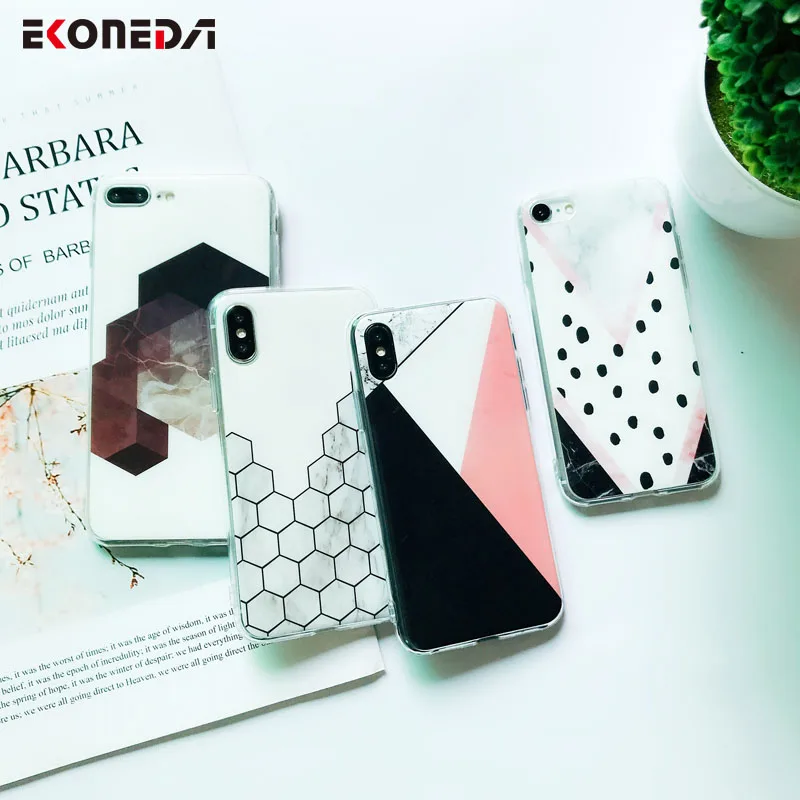 

EKONEDA Geometric Marble Case For iPhone XS Max XR X Case Silicone Soft Back Cover For iPhone 5S 6S 6 7 Plus 8 Plus Case