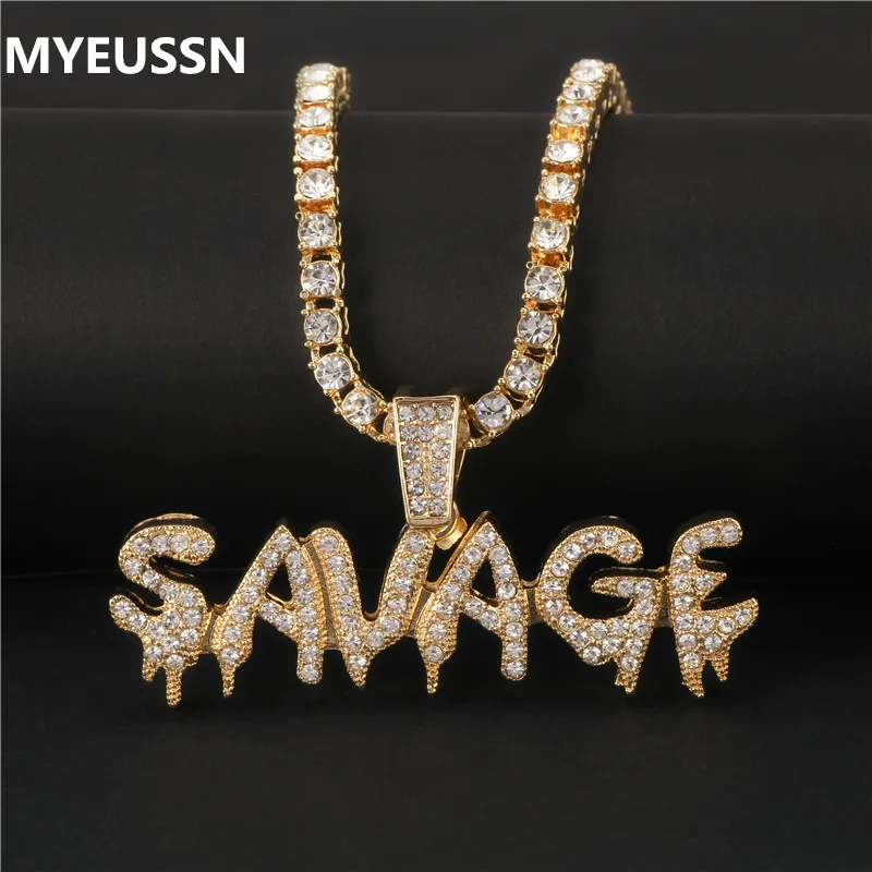 Bling Savage ожерелье с надписью и кулоном блестящая цепочка со льдом теннисной