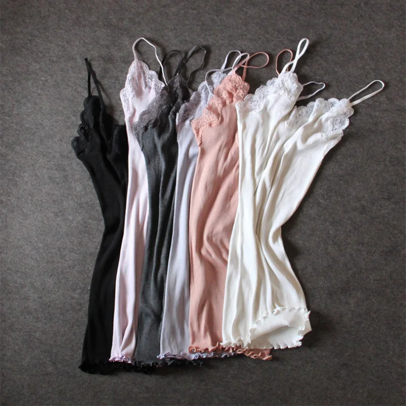 Image [Alphalmoda] 2017 Summer Quality Silk Camisole High Elastic Lace Patchwork Slim Fit Women Sexy Tank Top