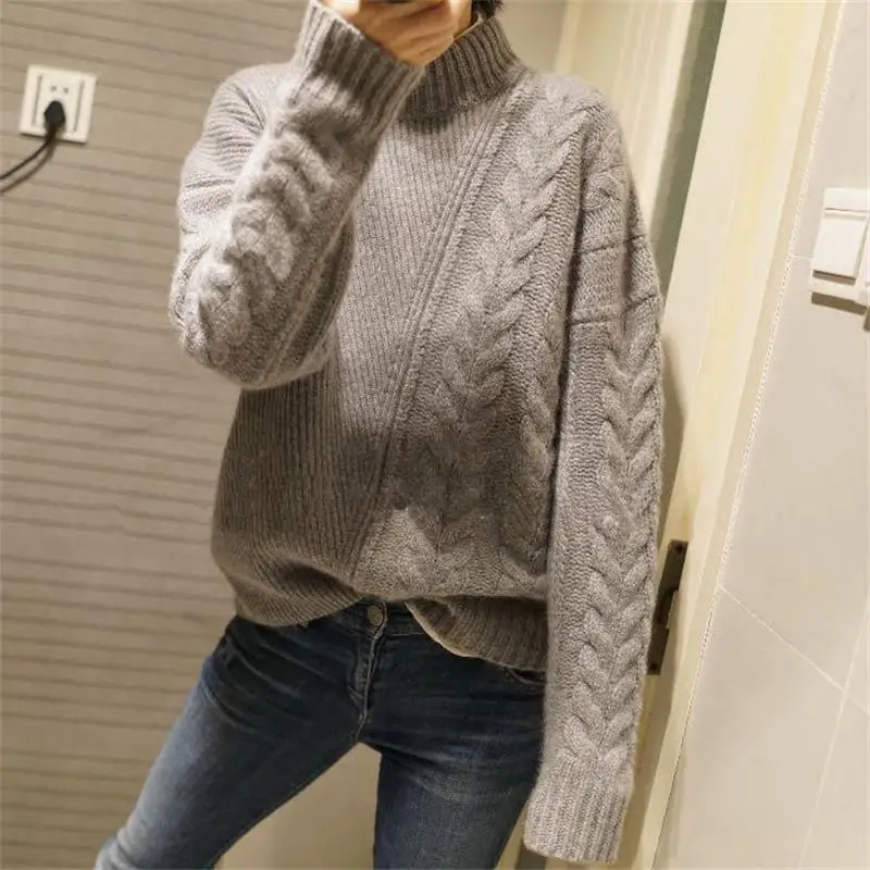 Gejas Ainyu 2018Autumn Winter turtleneck sweater Women's sweater Thicken Loose Cashmere sweater women pullover women knitting - Цвет: Camel