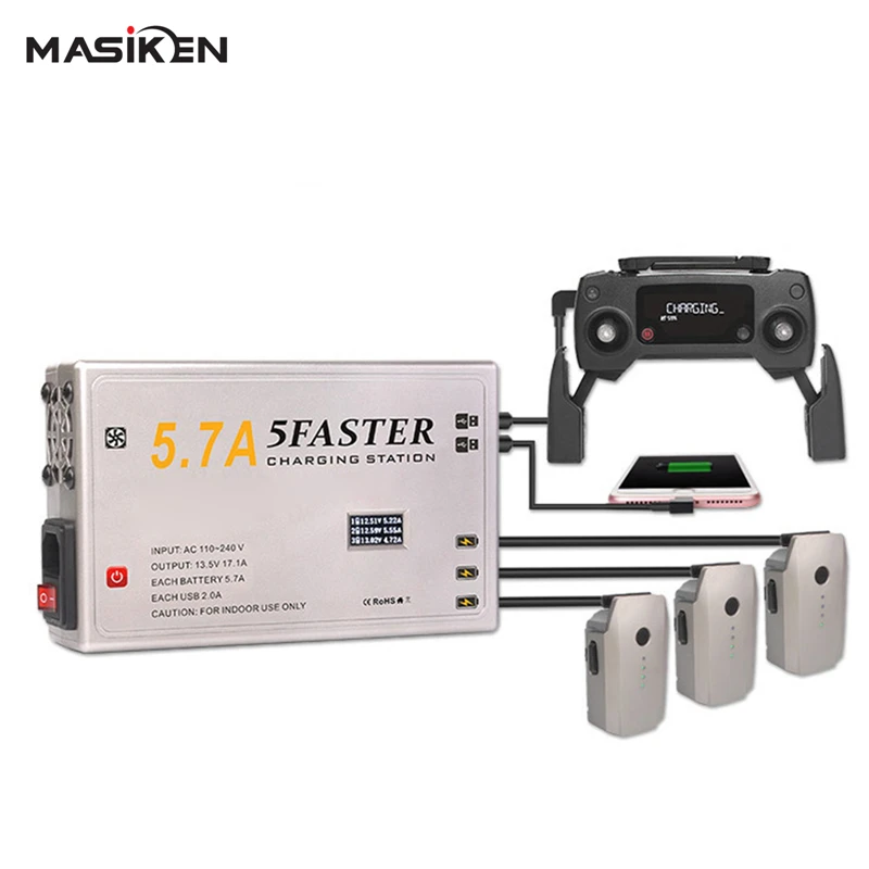 

MASiKEN Multiple 5in1 Intelligent Battery Charger Charging for DJI Mavic Pro /PLATINUM Drone AC Fast Charger Drone Accessories