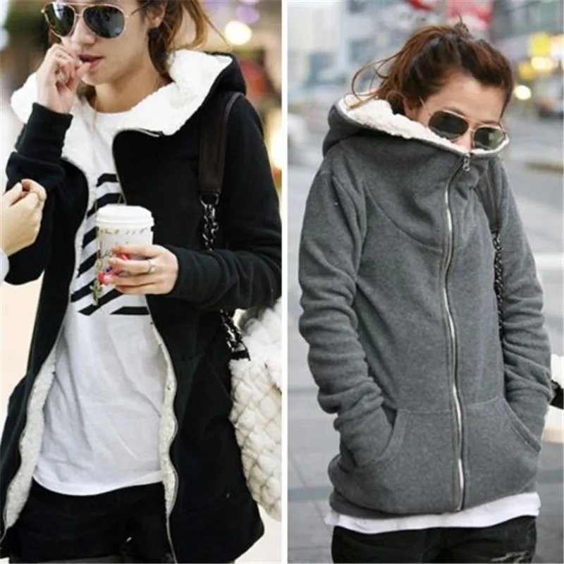

ZANZEA 4XL Winter Coats 2019 Autumn Women Long Hoodies Sweatshirts Casual Thick Fleece Zipper Outerwear Hooded Jacket Plus Size