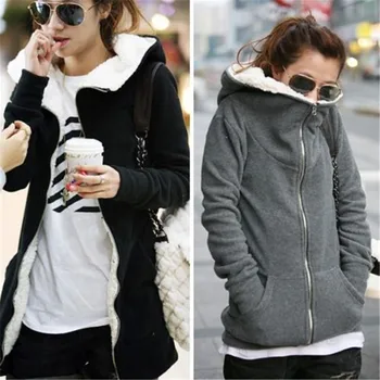 

ZANZEA 4XL Winter Coats 2020 Autumn Women Long Hoodies Sweatshirts Casual Thick Fleece Zipper Outerwear Hooded Jacket Plus Size