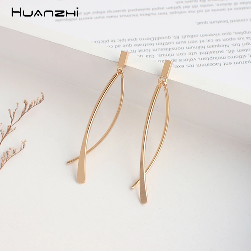 HUANZHI, новинка, корейский дизайн, S925, Серебряная булавка, элегантные, длинные, с кисточками, крест, золотые, металлические серьги-гвоздики для женщин, девушек, вечерние, подарок