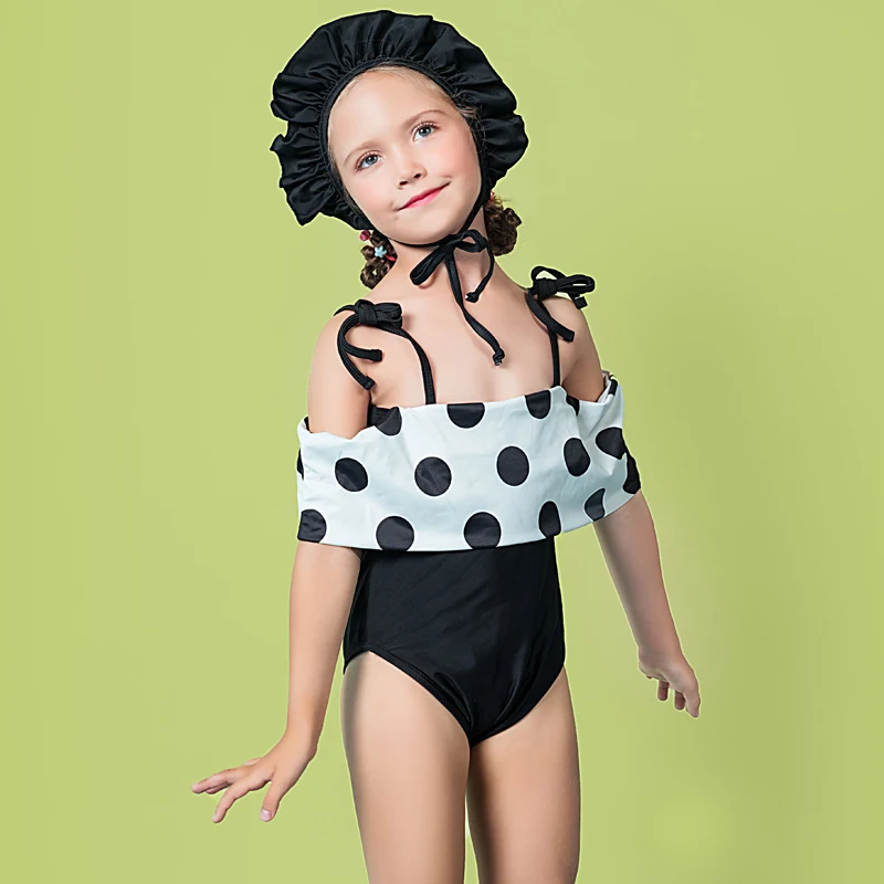 New 2018 One Piece Girls Swimsuit Children Swimwear Kids Bandeau Bathing Suit Sling Polka Dot