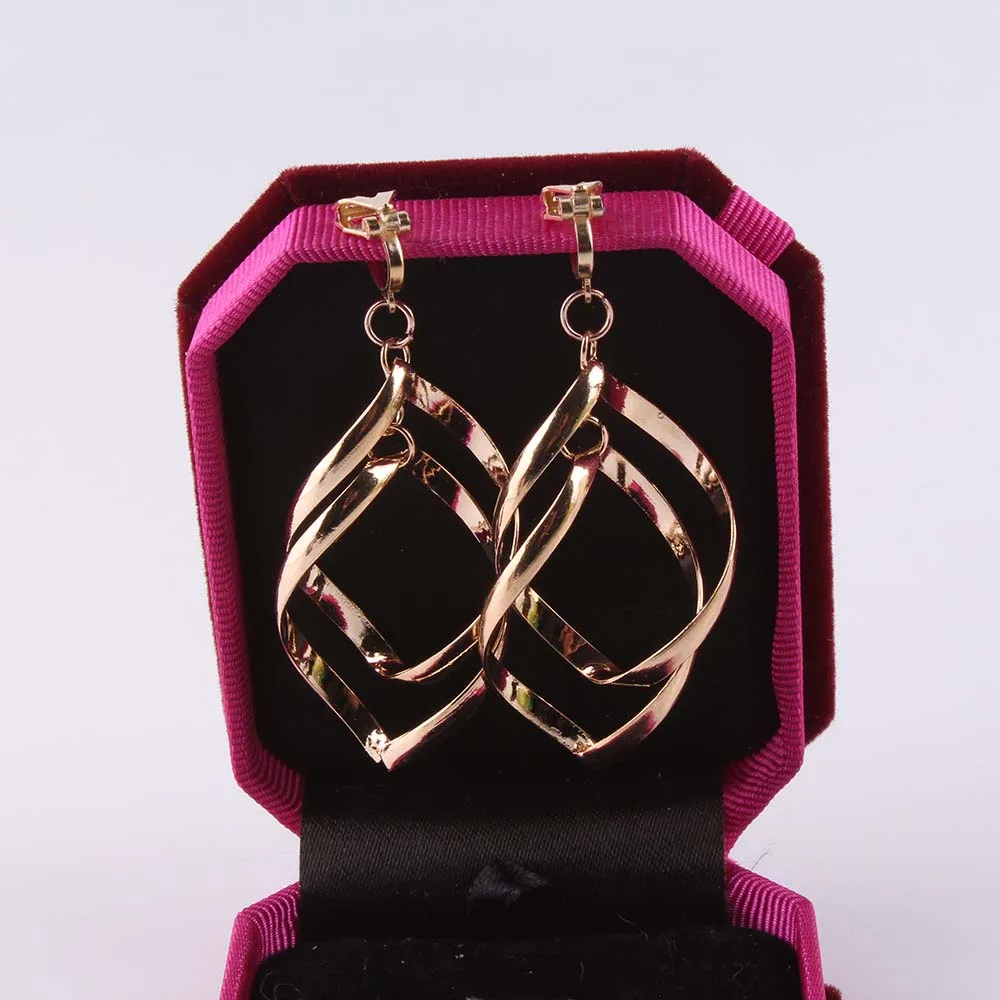 Long clip on earrings Women Gold Silver Tassel without pierced Earring