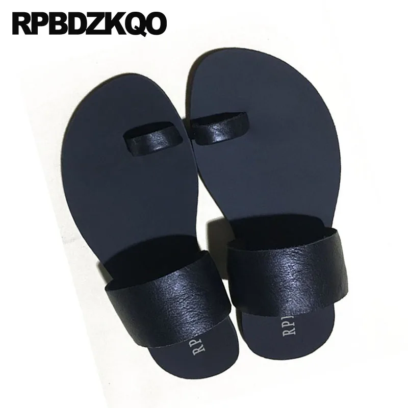Toe Loop Native Runway Men Sandals Leather Summer Slippers Italian Soft Fashion Casual Slip On Shoes Woven Black Beach Slides