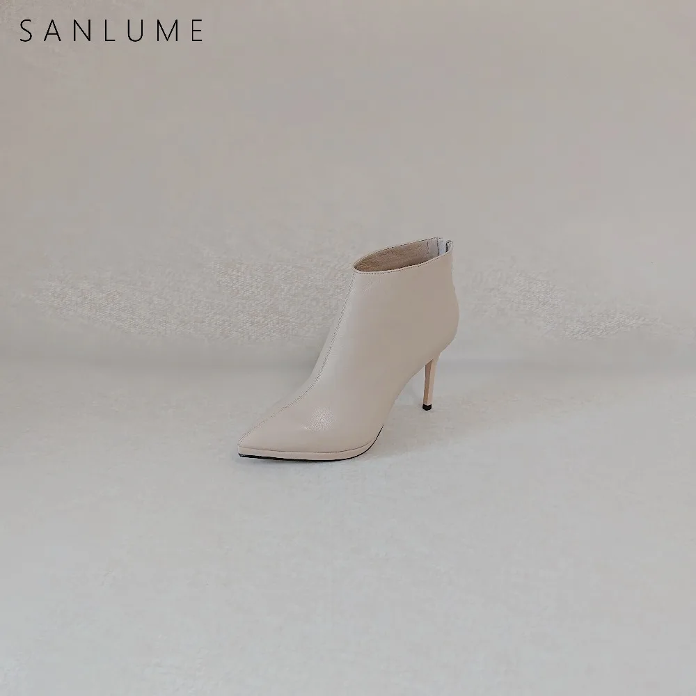 

SANLUME Tire Cowhide Spring Autumn Ankle Boots For Women Genuine Leather Platform Shoes Woman High Heel Ladies Sexy Boots