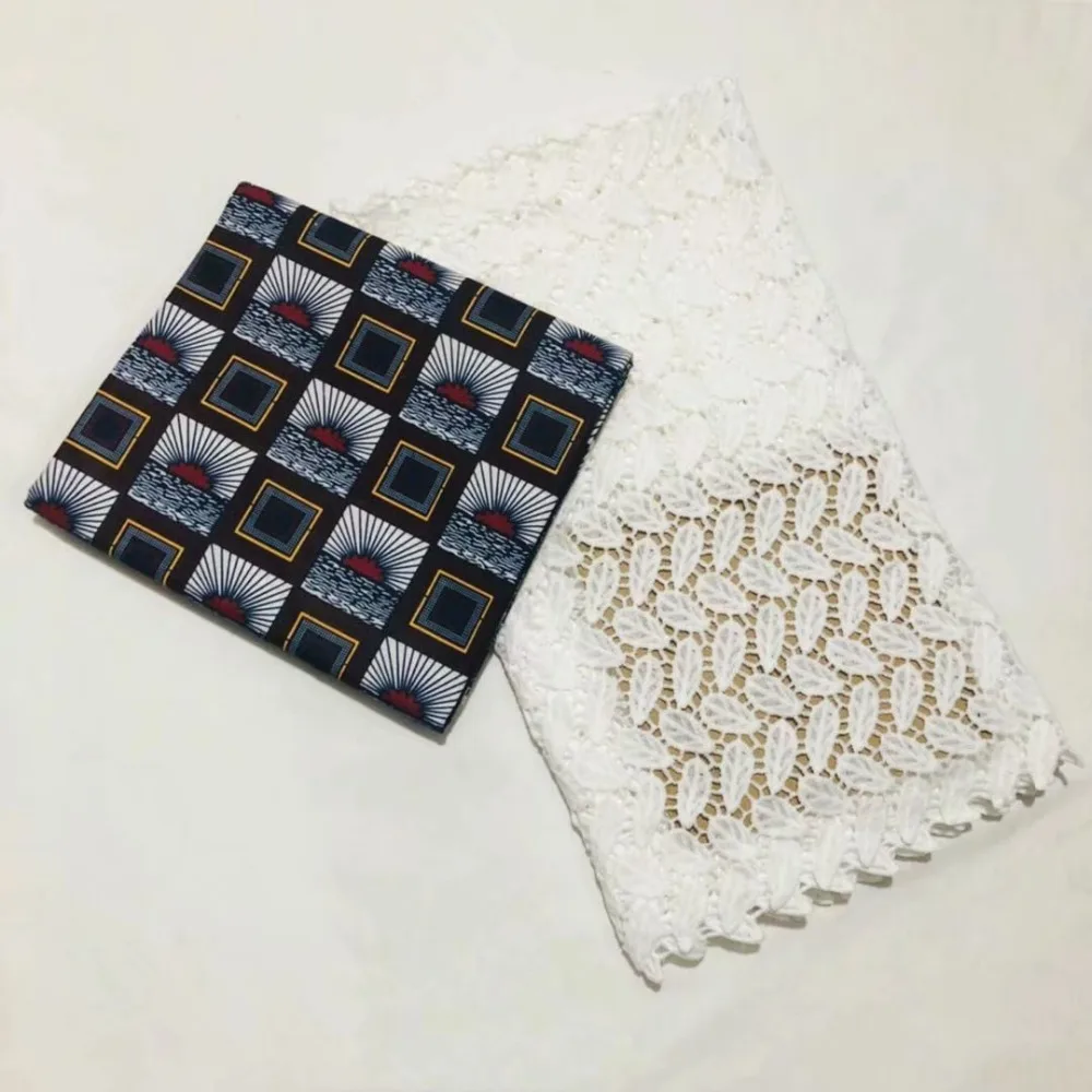 

latest 3yard african wax print fabric matching 2.5yard cotton fabric,dutch wax java with hole net lace cotton fabric for wedding