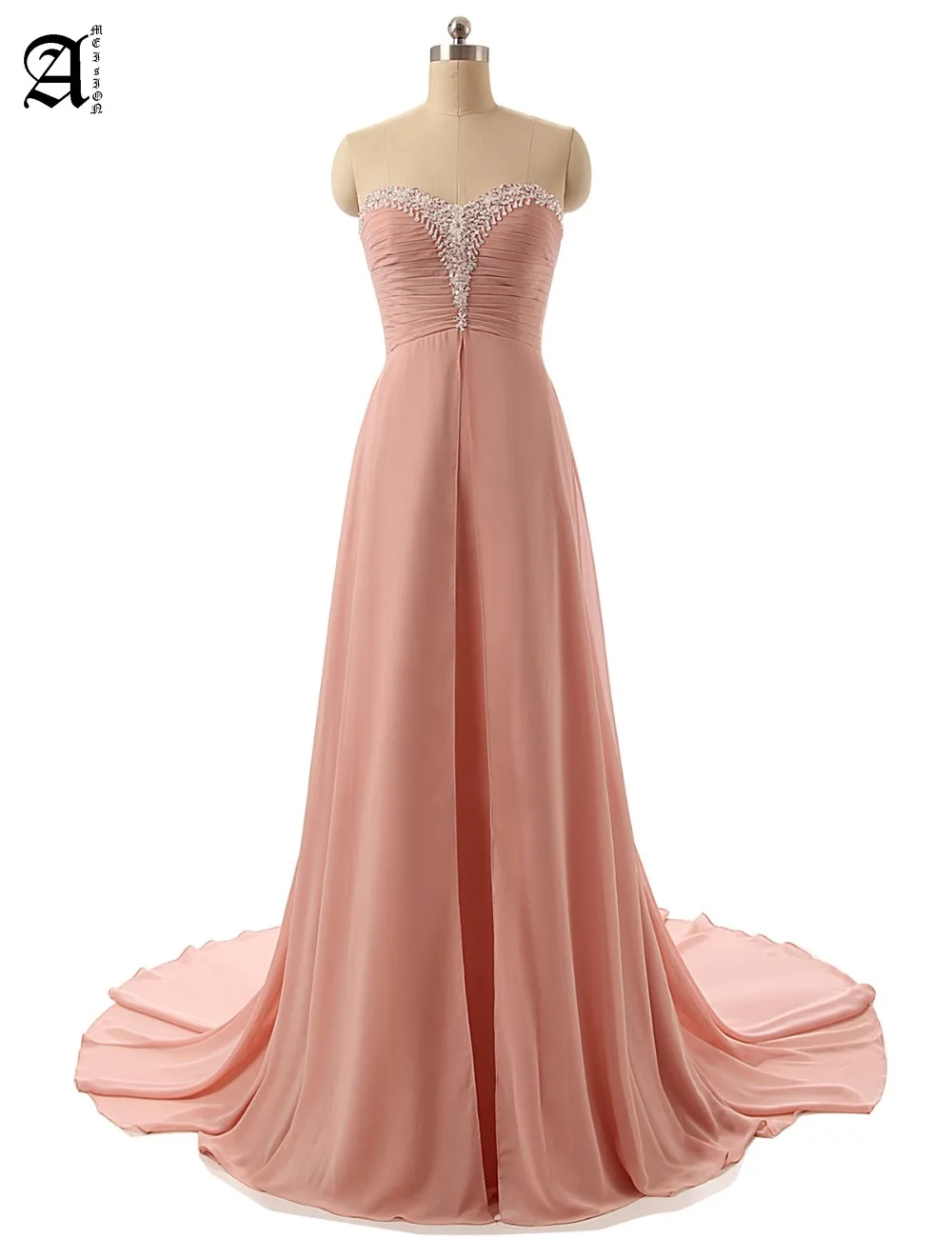 

2019 Dusty Rose Long Evening Dresses Beading Floor Length Sweetheart Chiffon Sweep Train Dress evening gowns for women
