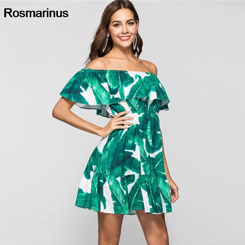 Rosmarinus короткие платья летние женские косой вырез с оборками короткий рукав