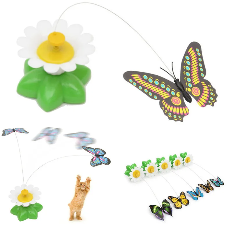 Funny Pet Cat Kitten font b Toys b font Electric Rotating Butterfly Rod Cat Teaser Play