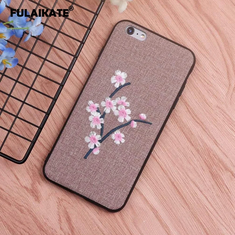 Матовый чехол FULAIKATE для iPhone 6s Plus с 3D вышивкой цветком сливы задняя крышка 6 мягкие