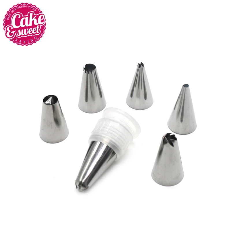 1 Set Cake Decoration 6pcs Tip Shape 1pcs Coupler Cake Fondant Pastry
