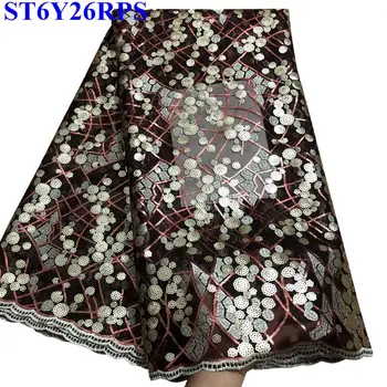 

Nigerian Sequins french tulle lace fabrics 2018 High Quality with beads Organza Lace fabric 5 yards For Wedding Dress SDC00