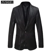 ZUSIGEL мужской пиджак на одной пуговице, приталенный пиджак с зубчатым отворотом и принтом, смокинг, мужской блейзер