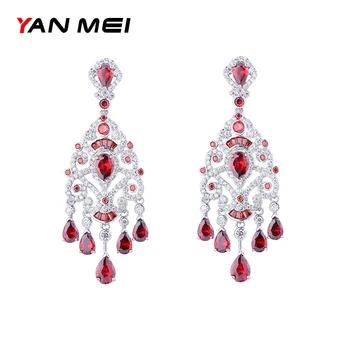 

YAN MEI 2017 Elegant Chandelier Shape Cubic Zirconia Big Earrings Women Lady Fashion Wedding Party Jewelry GLE6479
