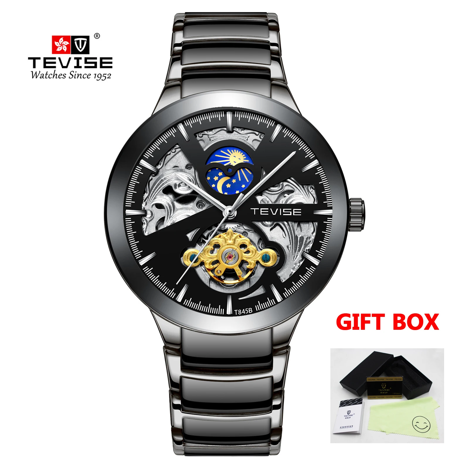 Tevise мужские часы лучший бренд класса люкс автоматические деловые для мужчин с автоподзаводом Tourbillon мужской наручные Relogio Masculino - Цвет: full black