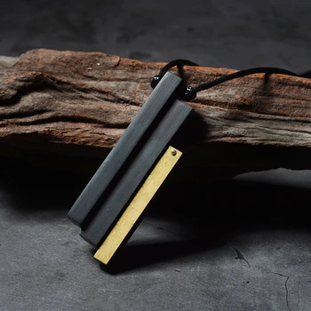 

Handmade Ebony Wood Pendant Necklace For Women Ethnic Wooden Alloy Inlay Long Necklace Fashion Jewelry