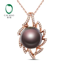 18 К розовое золото драгоценный 12-13 мм круглый пресноводный жемчуг 0.33ct алмазная подвеска производитель