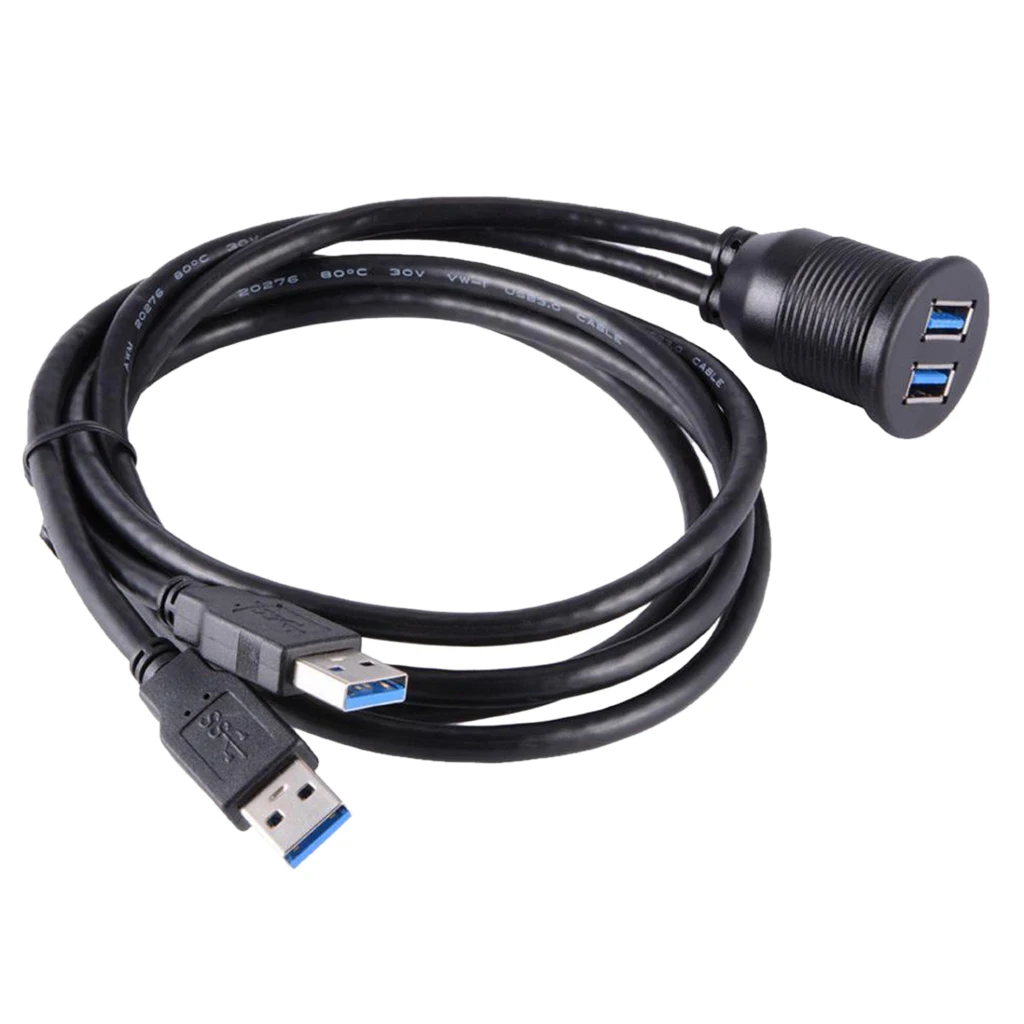 MagiDeal New High Quality USB 3.0 Male to Female AUX Extension Cable Flush Dash Panel Mount Cable for Car, Boat, Motorcycle