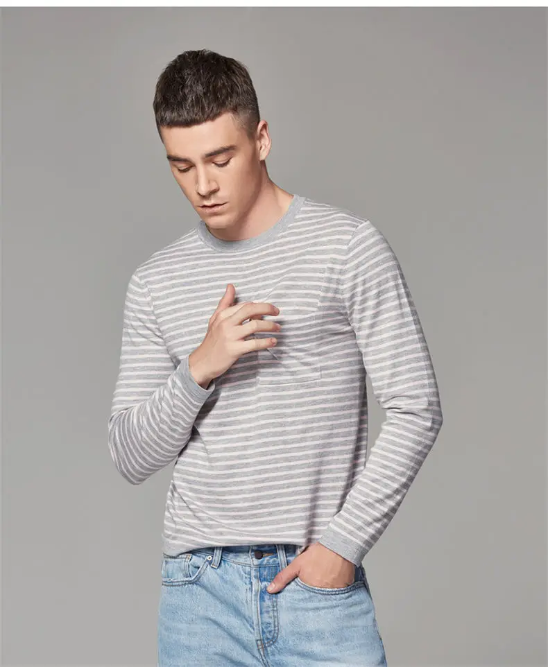 4Color Autumn Sweater Shirt Men Crew O Neck Male Sweater Pullovers Striped Pocket Pattern 2018 Spring Winter Knitwear Brand Muls-06